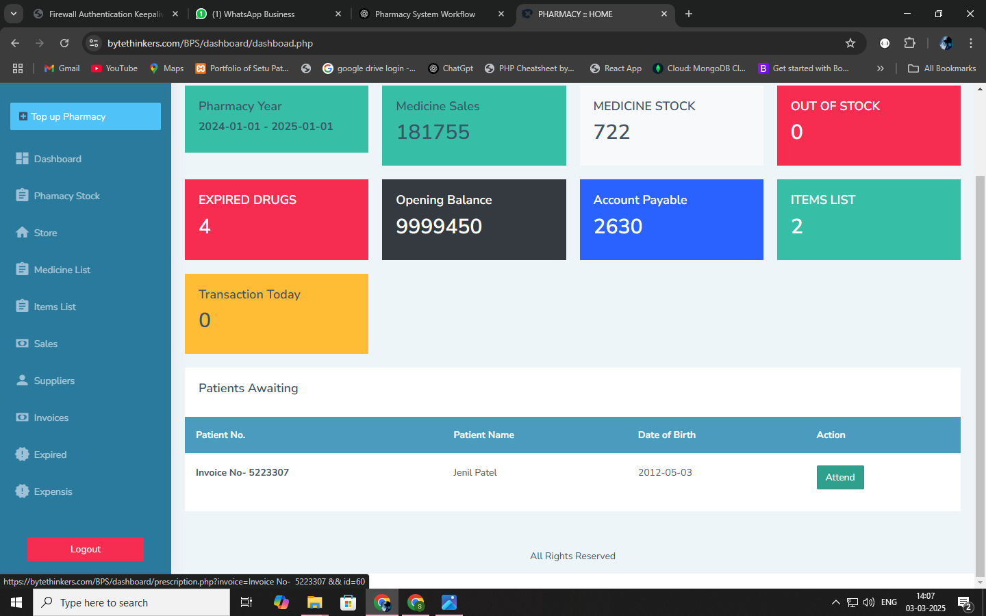Pharmacy Store Management System